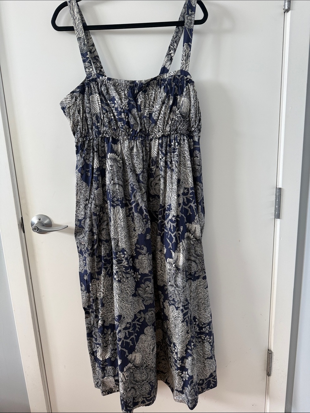 J. Crew Collection Navy Blue and Cream Aquatic Floral Sundress